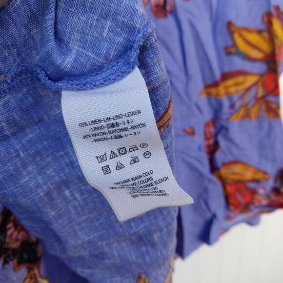 Free People Summer in Tulum Tunic Top Size S Blue Floral Linen Blend Flutter - Picture 9 of 9
